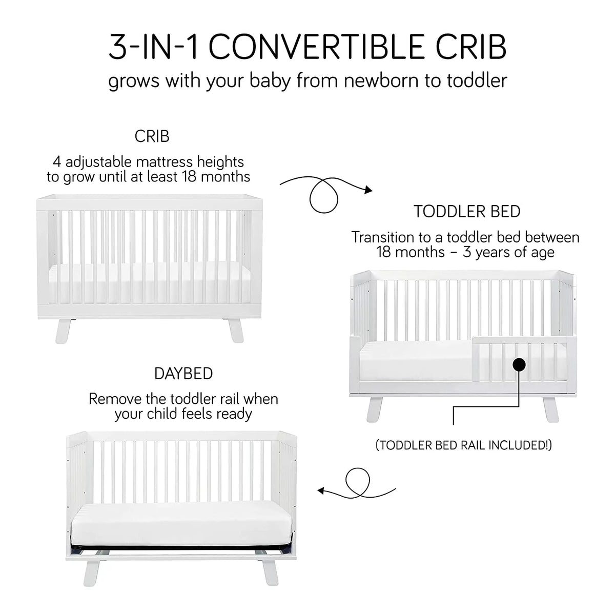 Black 3-in-1 Convertible Crib with Toddler Bed Conversion Kit G360416
