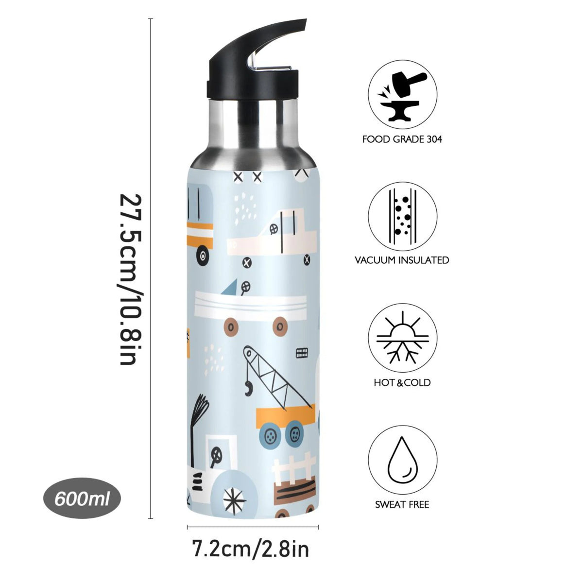 Blue Truck Stainless Steel Water Bottle with Straw Lid 20 OZ N7930