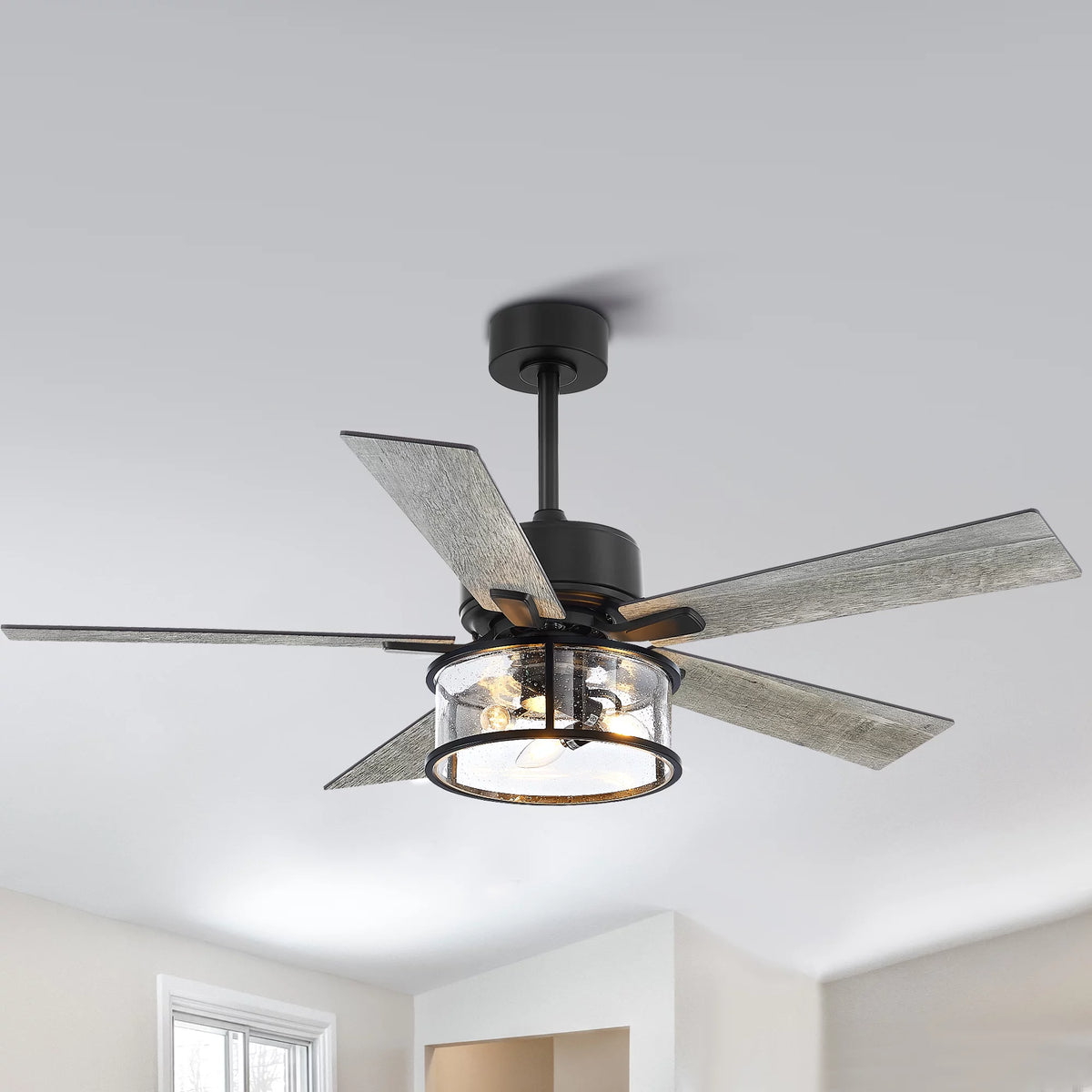 52" Matte Black Reversible Ceiling Fan with Light Kit T318