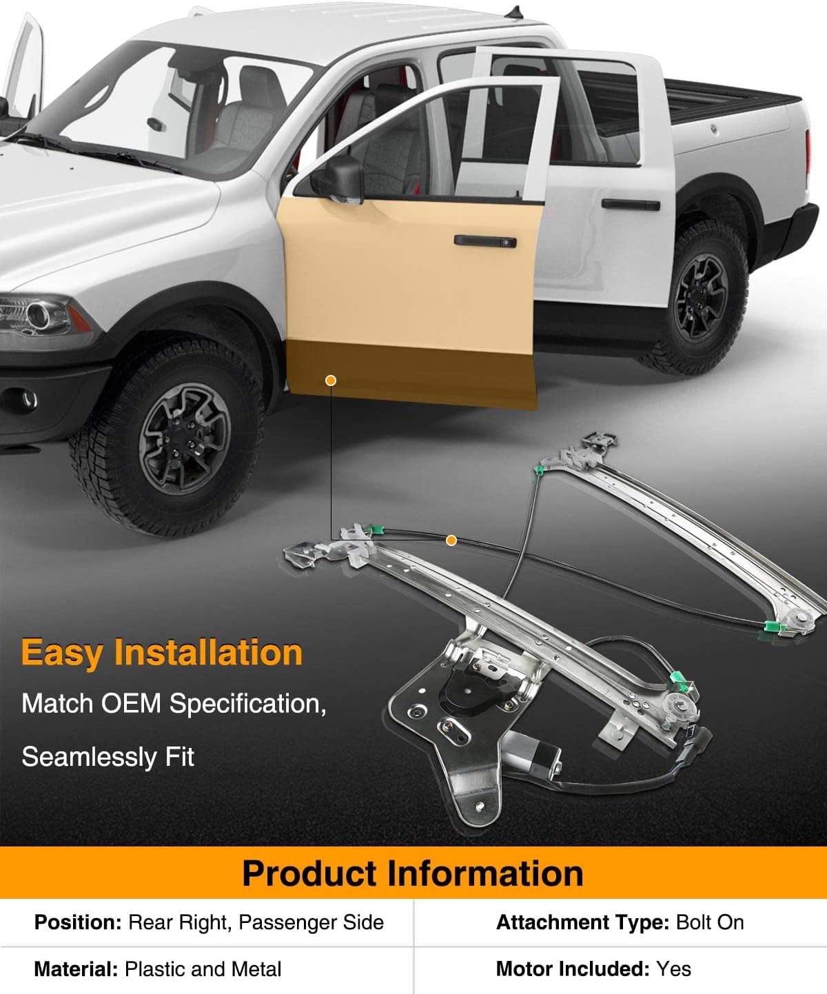 Power Window Regulator with Motor Rear Right Passenger Side Pack of 2 K158943