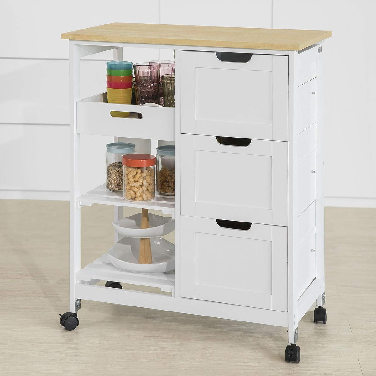 Kitchen Cart with 3 Drawers and Open Storage Shelf R46607