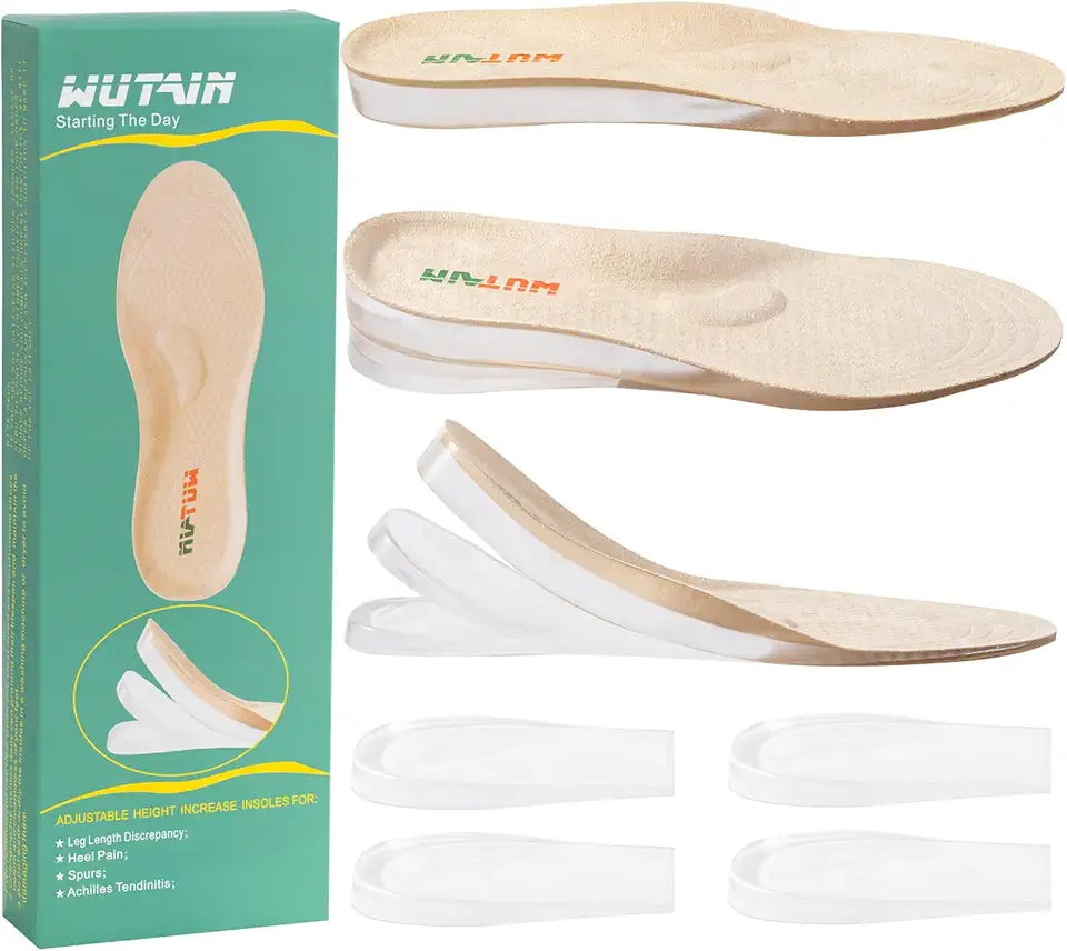 Adjustable Height Increase Insoles 3 Layers Gel Heel Lift 1 Pair Large S13418