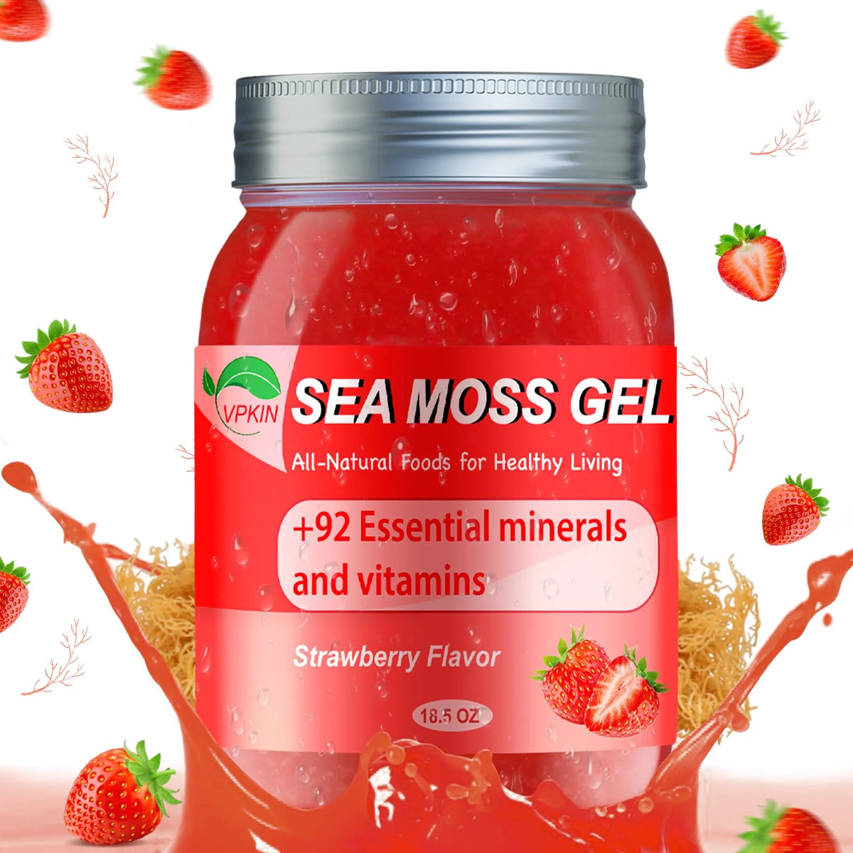 Organic Raw Irish Sea Moss Gel Strawberry 18.5 OZ G192074