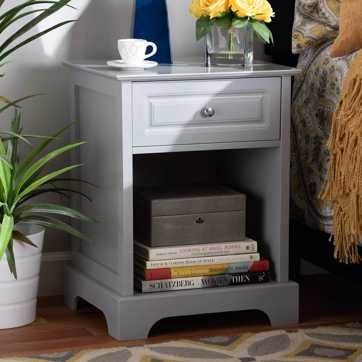 Light Grey 1-Drawer Wood End Table G76137