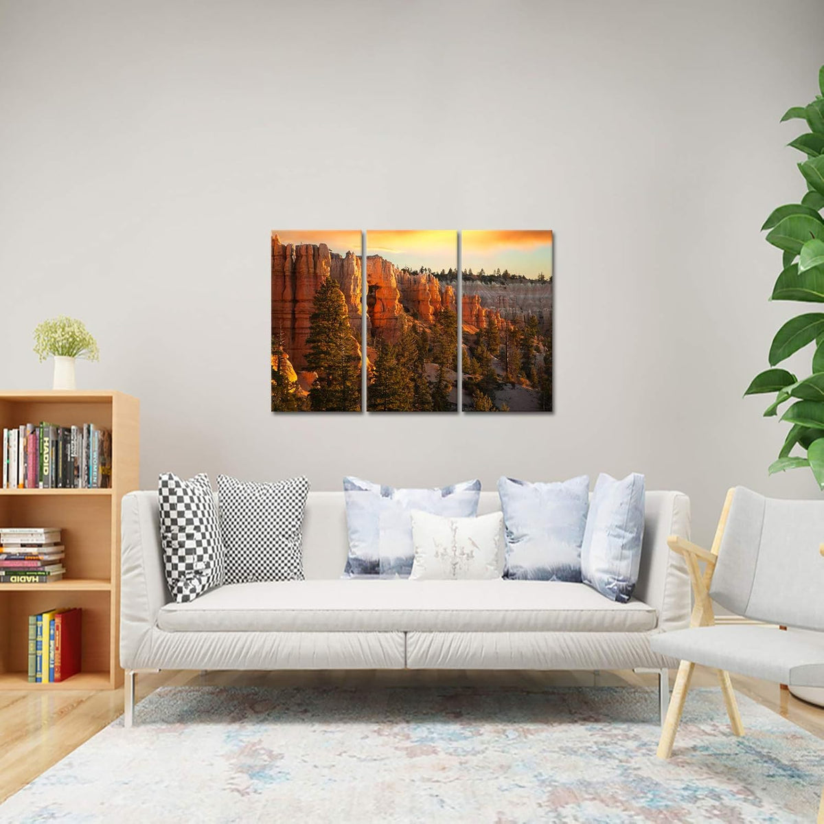 Large 3 Piece Canvas Wall Art Sunset at Grand Canyon National Park Panoramic Landscape Artwork Ready to Hang 16x32x3 Q233517