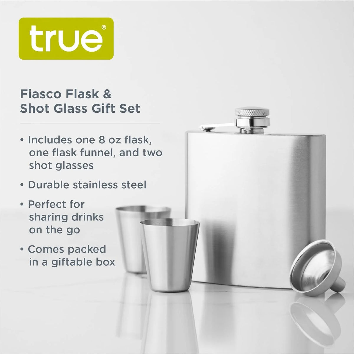 Silver Stainless Steel Flask and Shot Glass Set of 3 Z164852
