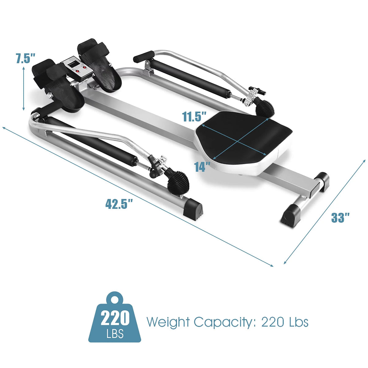 Rower with LCD Monitor and Adjustable Hydraulic Resistance P609