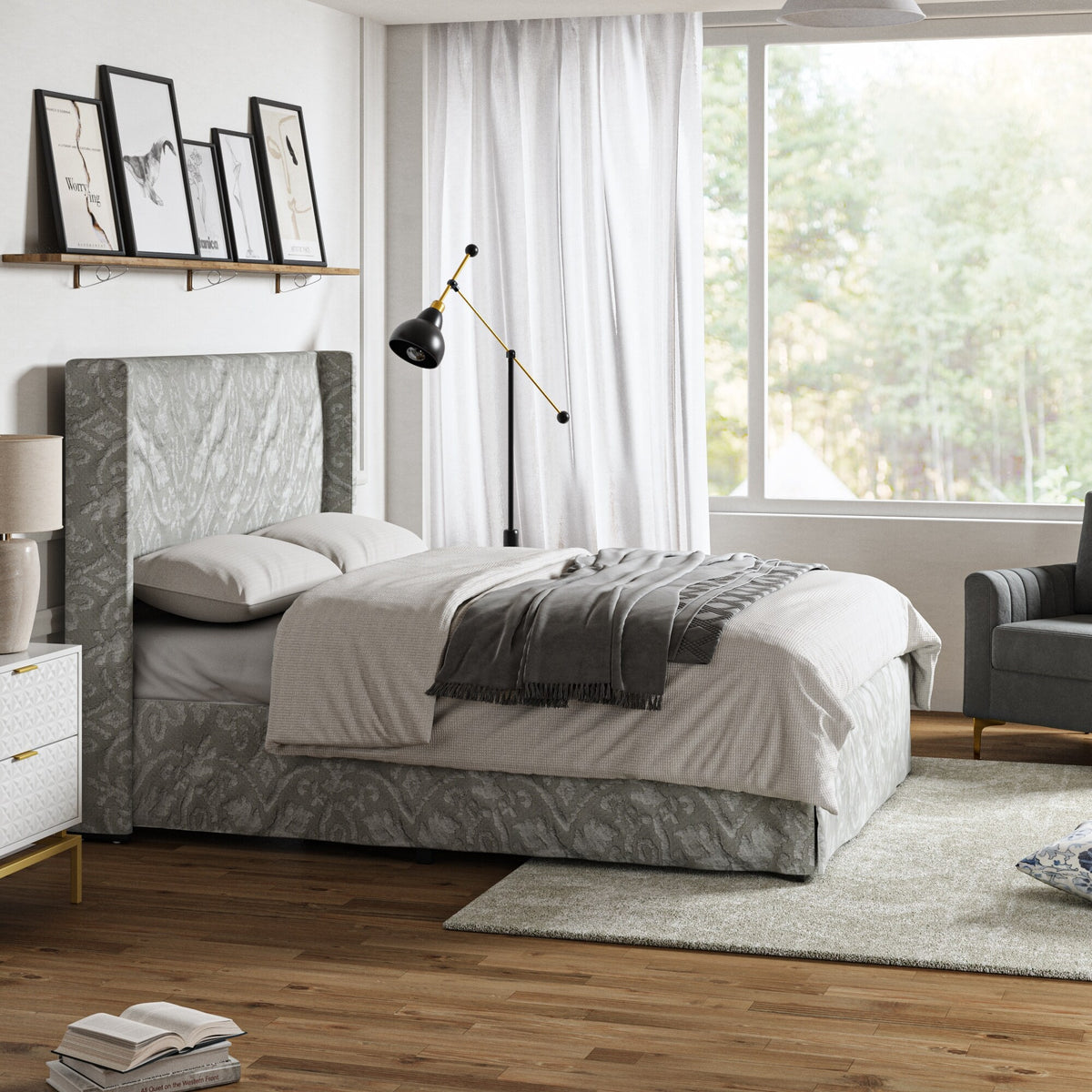 King Upholstered Bed with Washable Slipcover W7455
