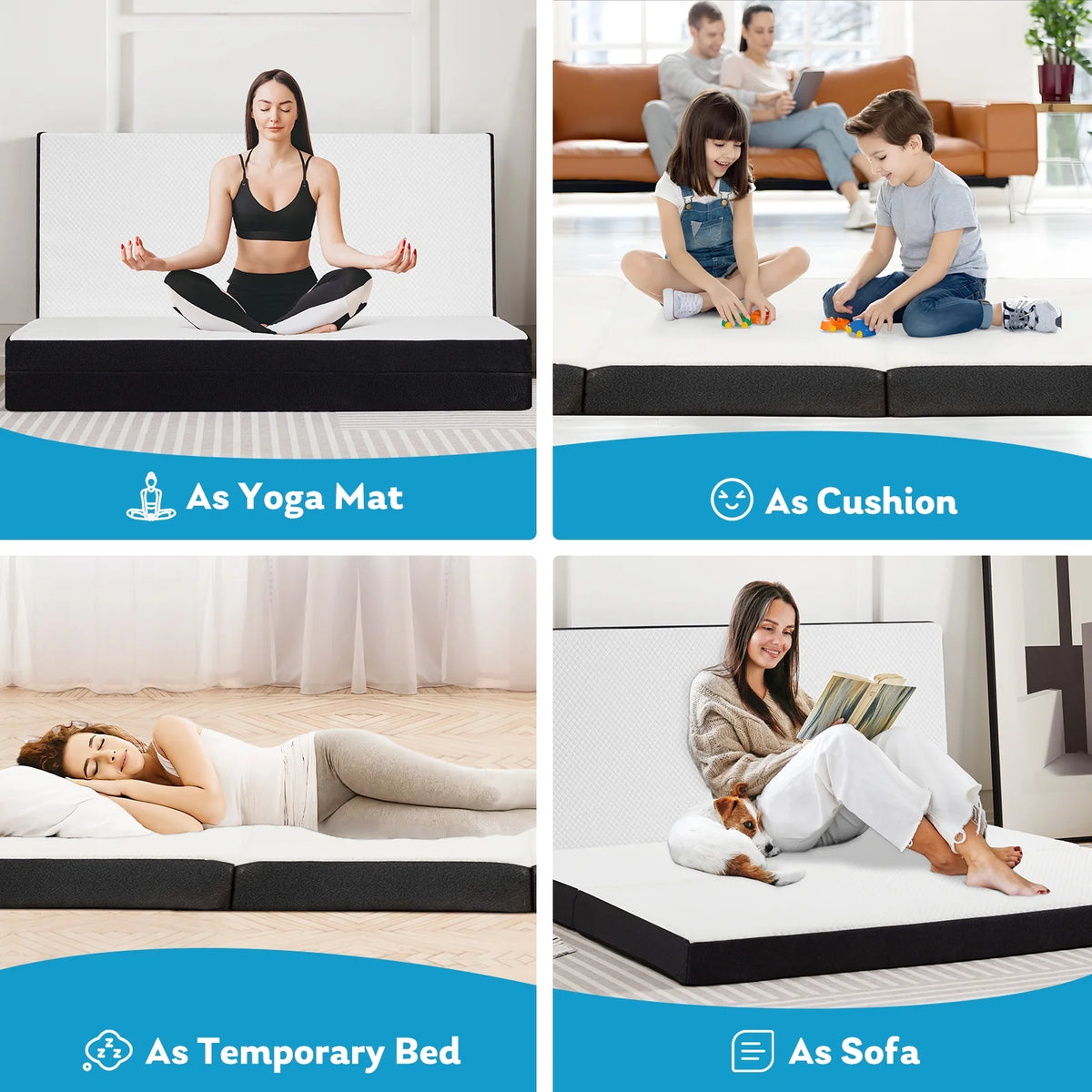 4 inches Tri-Fold Memory Foam Mattress Topper Q855047