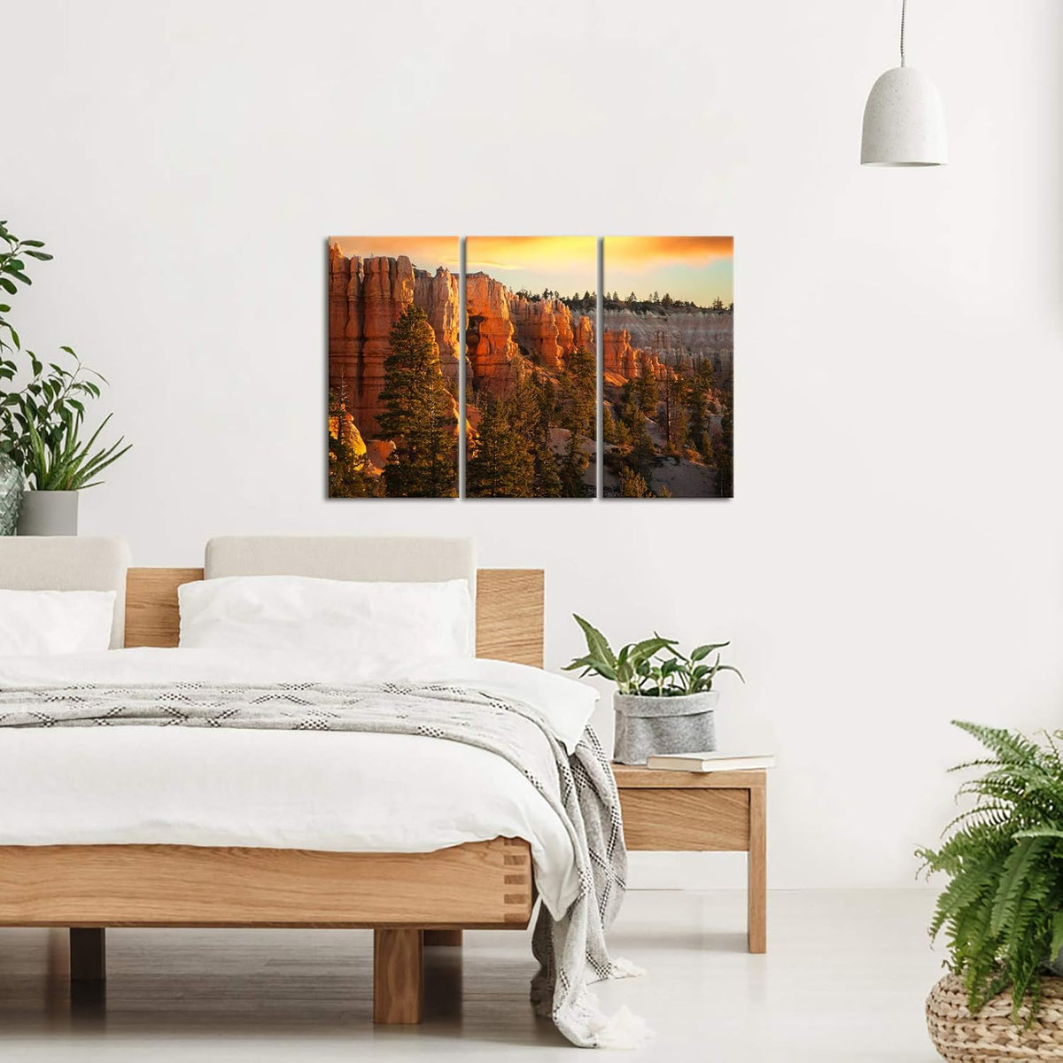 Large 3 Piece Canvas Wall Art Sunset at Grand Canyon National Park Panoramic Landscape Artwork Ready to Hang 16x32x3 Q233517