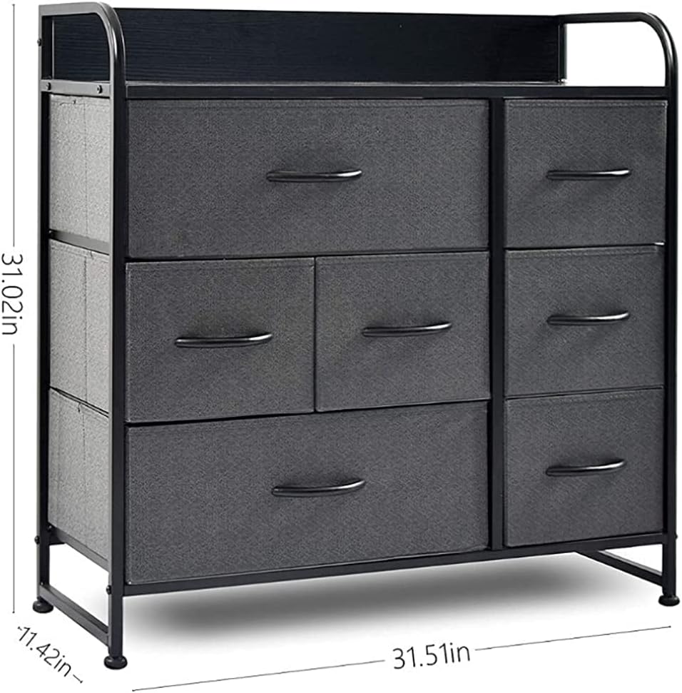 Black 7 Drawer Fabric Dresser with Wood Top F184384