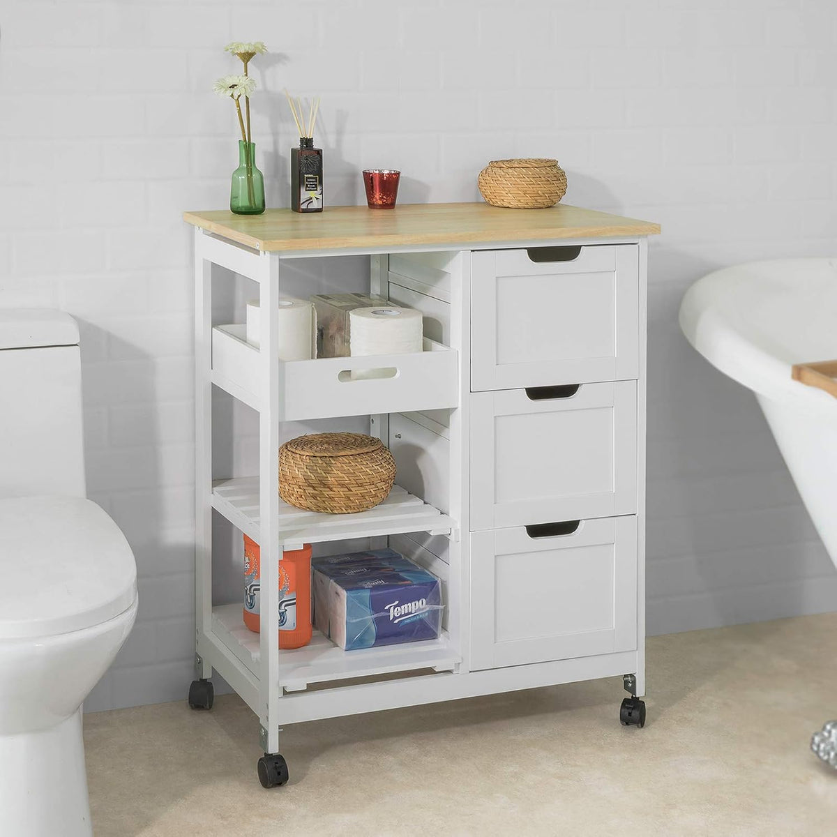 Kitchen Cart with 3 Drawers and Open Storage Shelf R46607