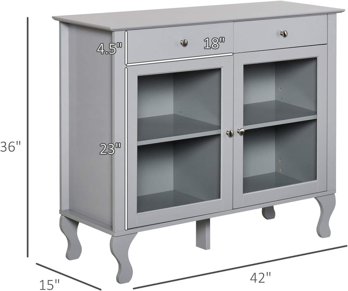 Retro Kitchen Sideboard Storage Cabinet with Glass Doors and Drawers F573