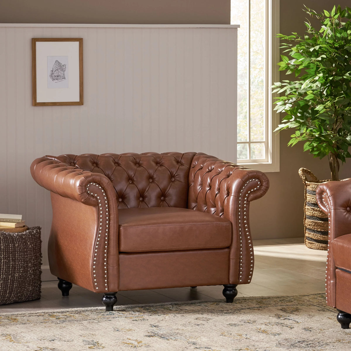 Cognac Brown and Dark Brown Chesterfield Club Chair I180860