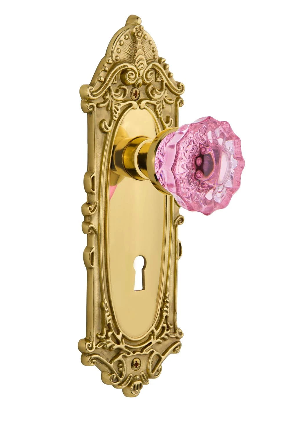 Victorian Crystal Pink Glass Door Knob in Unlaquered Brass F348453