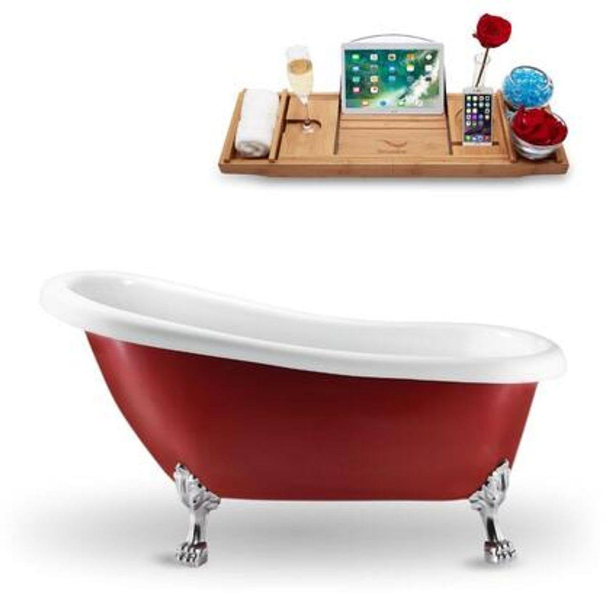 Red Clawfoot Tub with External Drain W40536