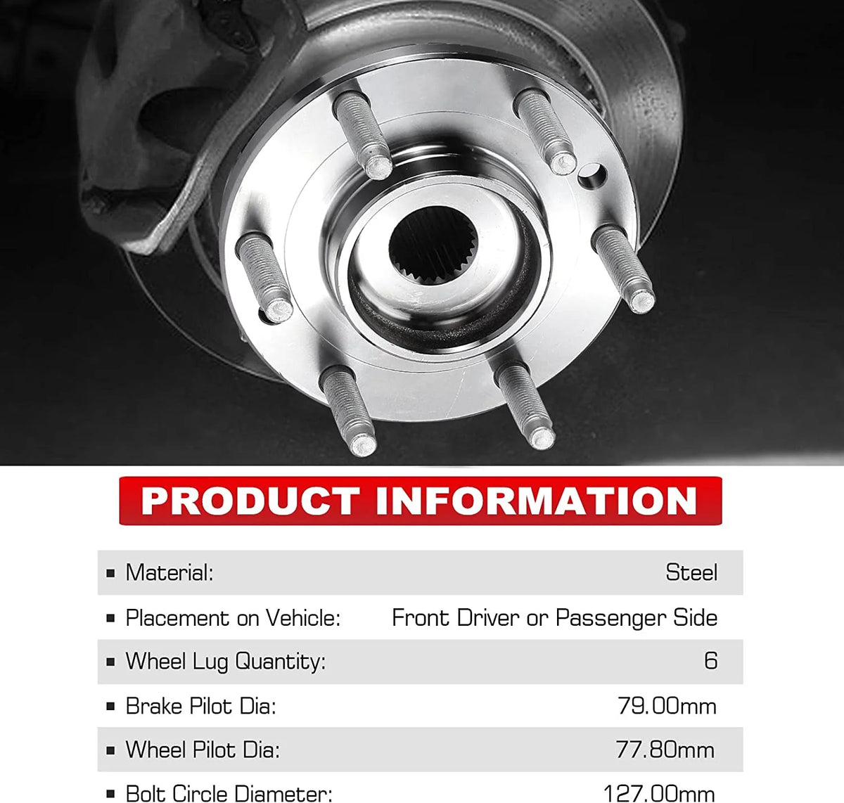Front Wheel Bearing Hub Assembly 2WD 6-Lug w/ABS U204974