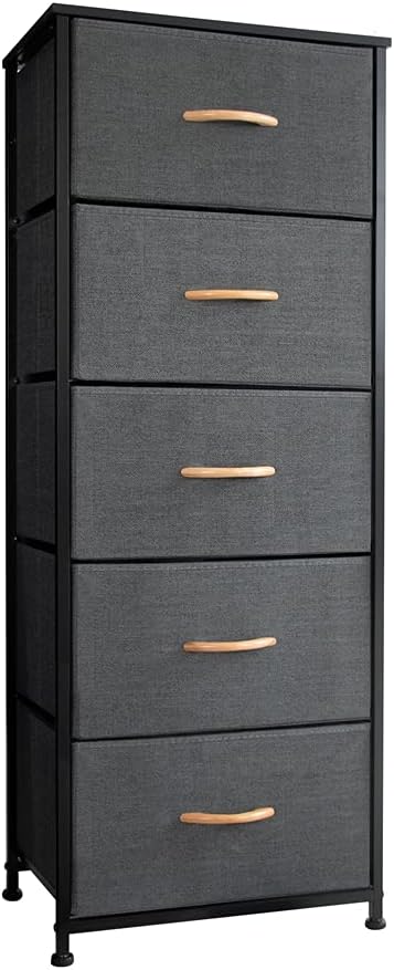 5 Drawers Brown Fabric Vertical Dresser Storage Tower E178
