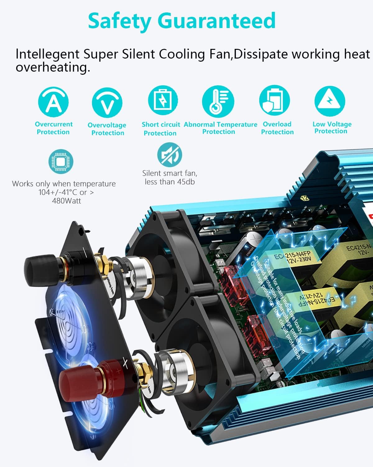 2000W Pure Sine Wave Power Inverter 12V DC to AC 110V/120V Converter with LCD Display U78144