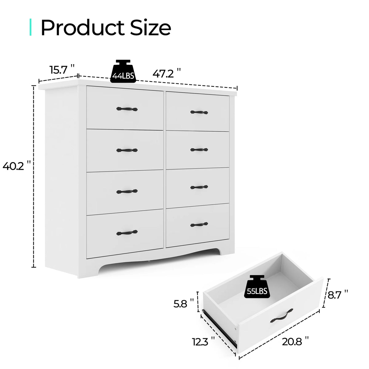Black 6 Drawer Double Dresser A8084