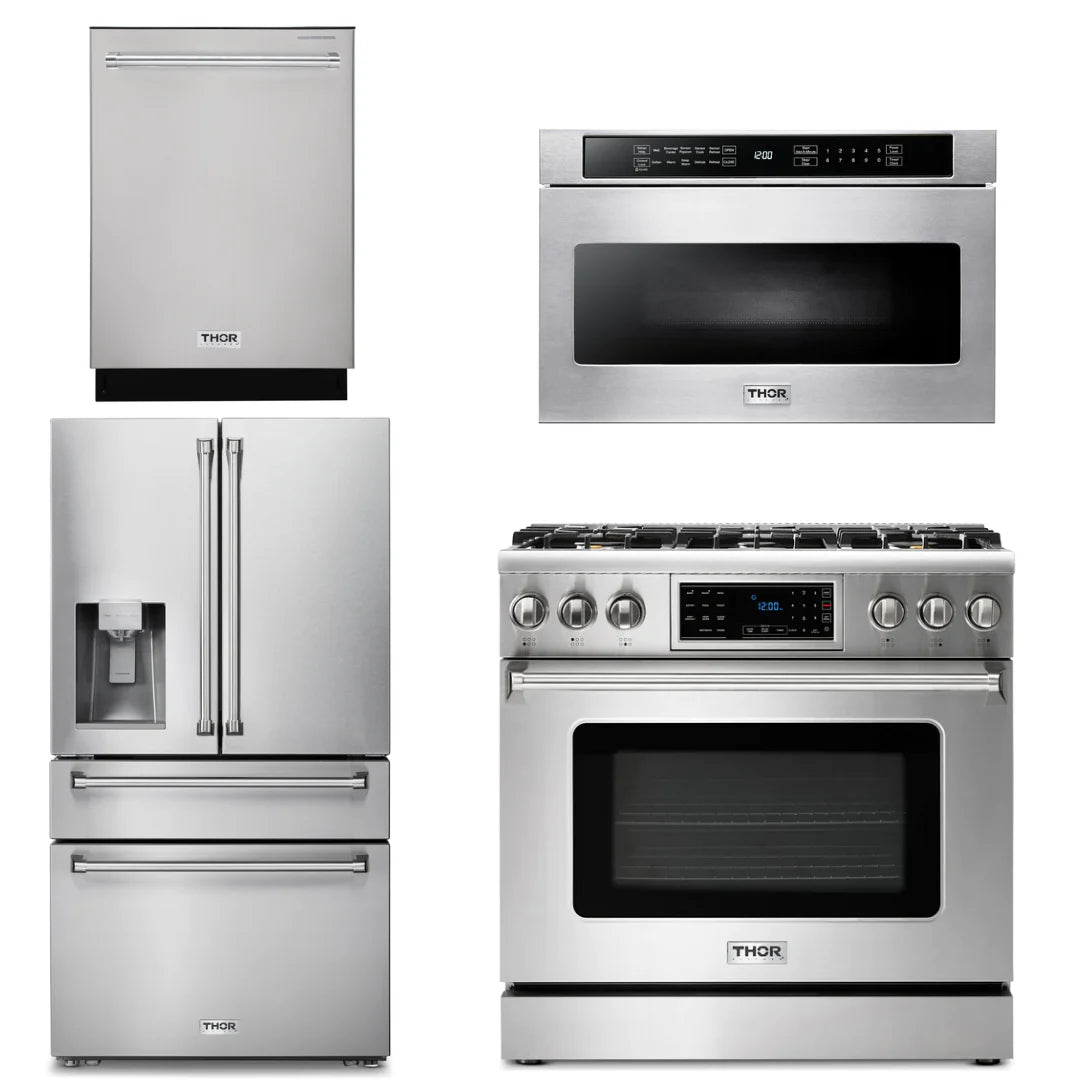 36 Gas Range, Microwave, Refrigerator, Dishwasher U217
