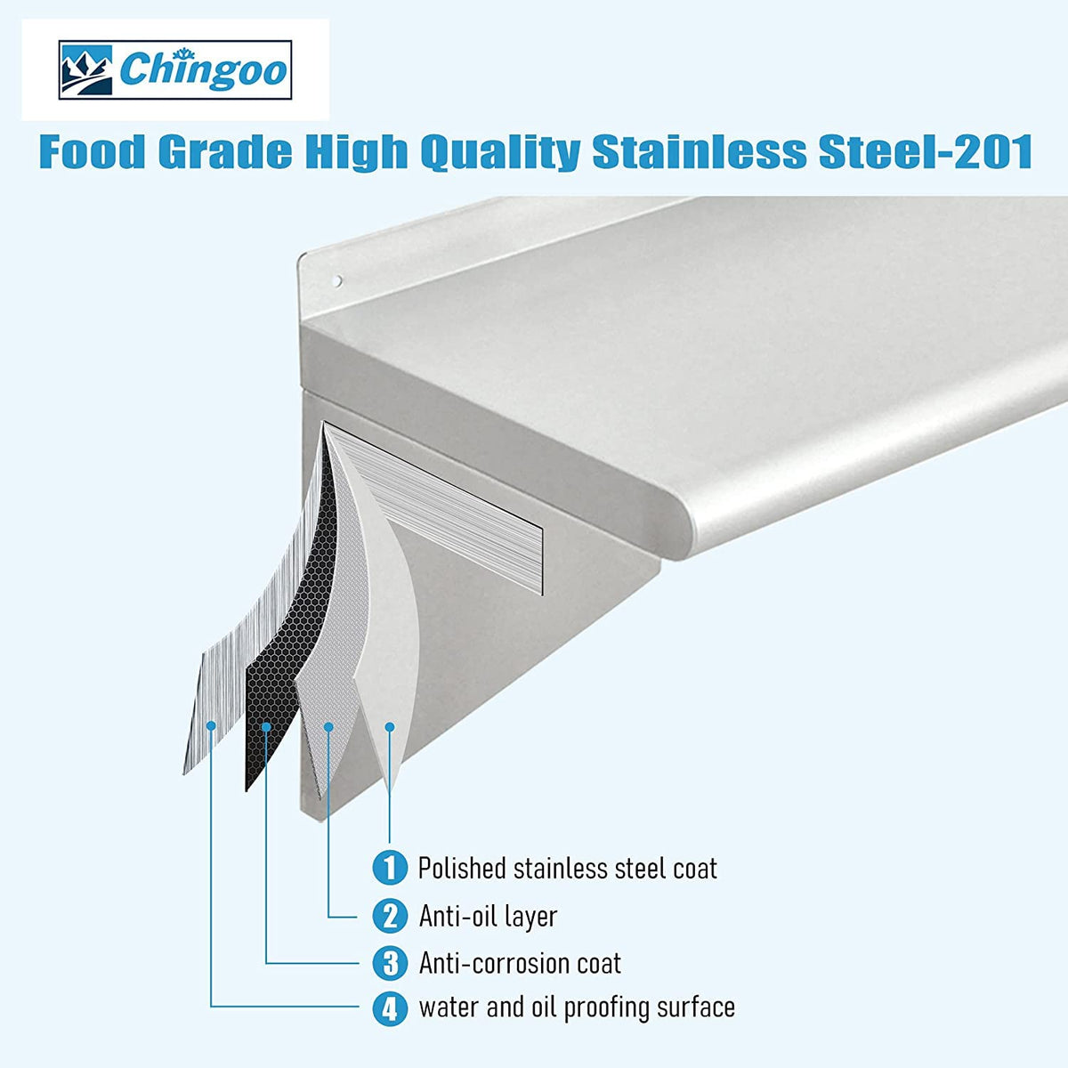 Stainless Steel Wall Mount Shelves, Set of 2, 48 x 12 Inch C782485