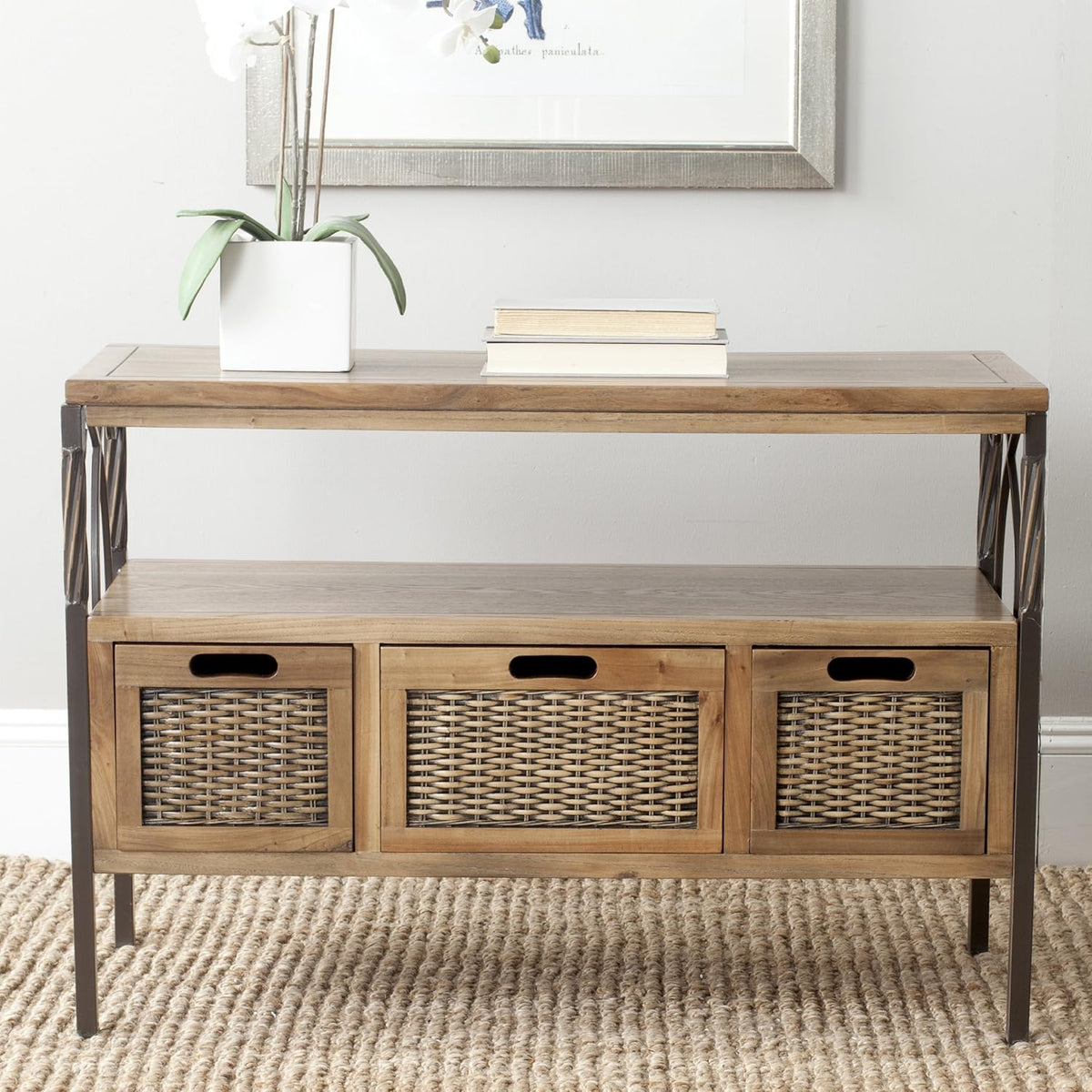 Antique Dark Walnut and Pewter 3-Drawer Console Table Z66240