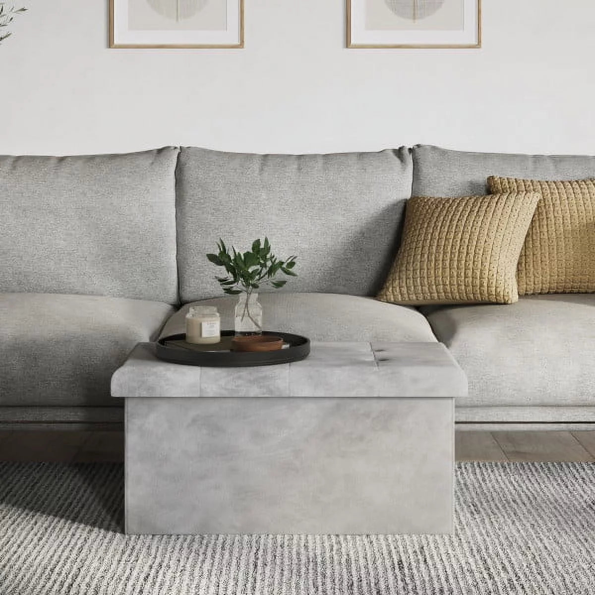 Gray Velvet Tufted Storage Ottoman O23601