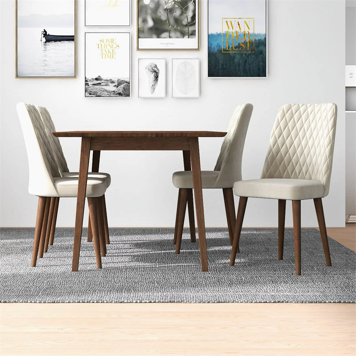 Solid Wood Walnut Dining Table and 4 Chair Set Y72617