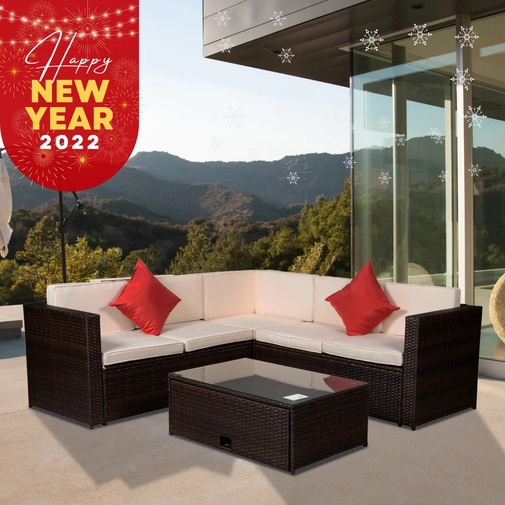 Brown PE Rattan Wicker Sectional Cushioned Sofa Set W321