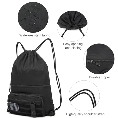 Drawstring Backpack with Zipper Pockets Black J942577