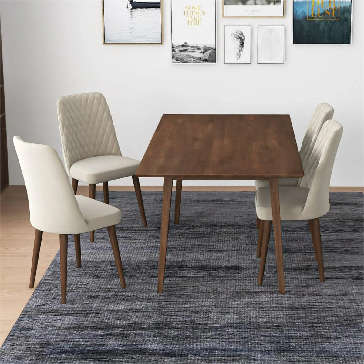 Solid Wood Walnut Dining Table and 4 Chair Set Y72617
