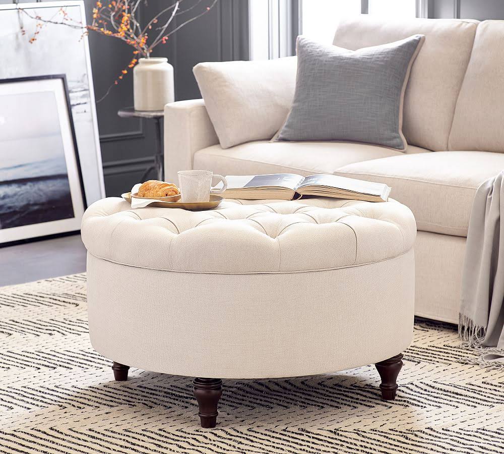 Upholstered Round Storage Ottoman Charcoal S69797