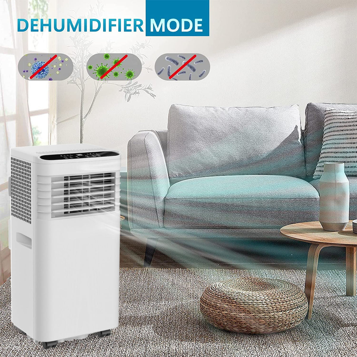 8,000 BTU Portable Air Conditioner with Remote and Window Kit, White E405
