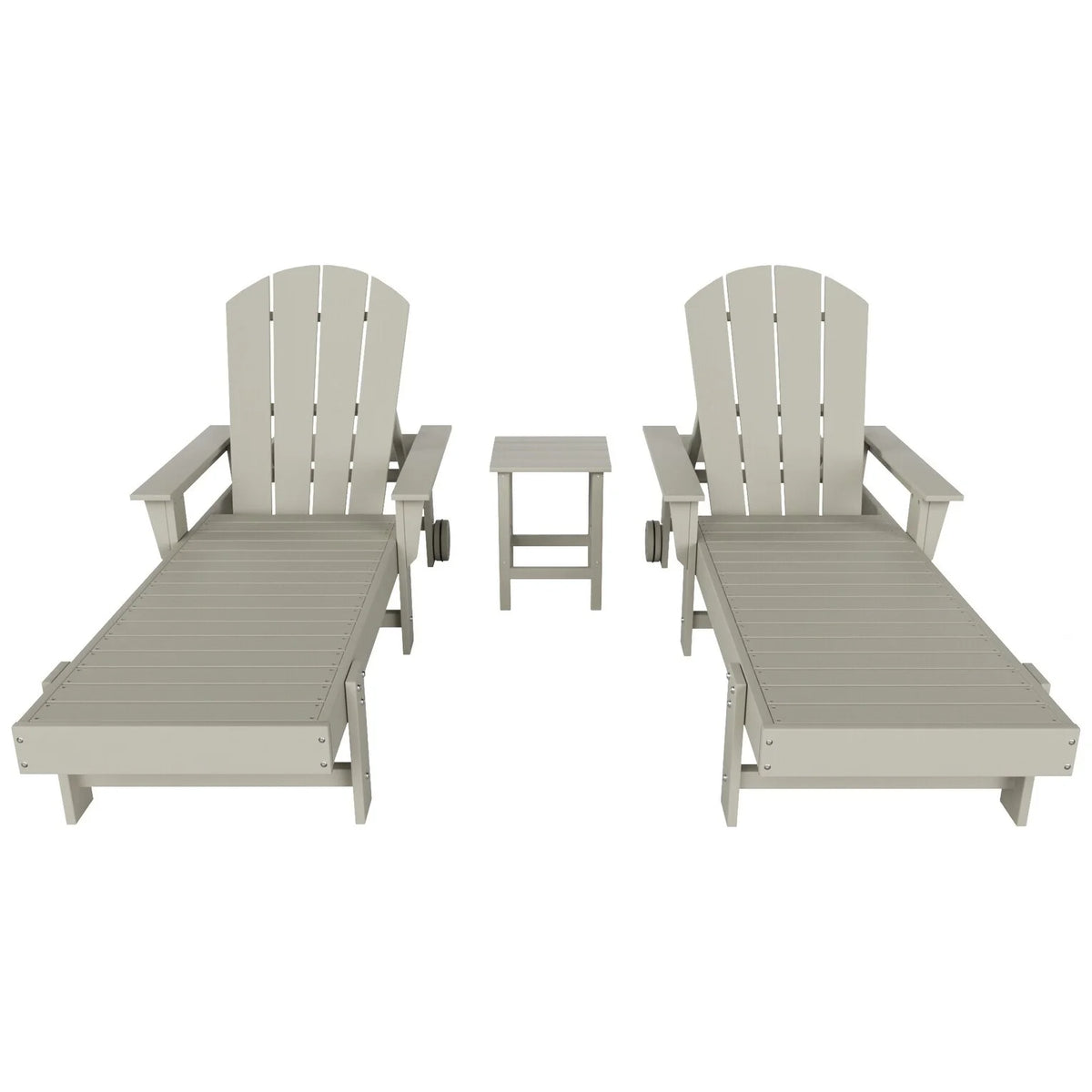 All Weather Poly Pool Outdoor Chaise Lounge Set with Side Table 3-Piece Sand B820111