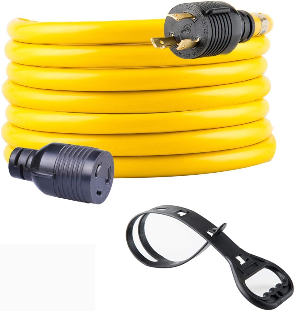 25FT 10 Gauge SJTW 125V 30Amp Yellow Locking Power Cord Pack of 2 U627