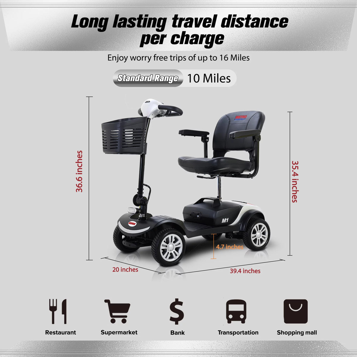 Powered Folding Mobility Scooter with Basket & Headlight P943943
