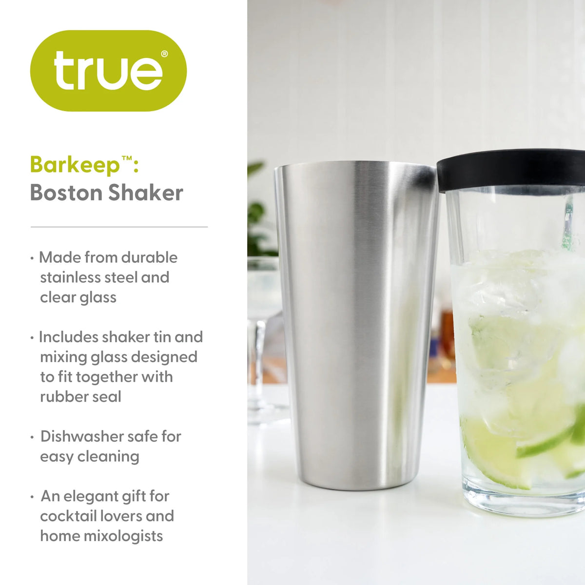 Boston Shaker, Stainless Steel Cocktail Tin & Mixing Glass with Rubber Seal, 28 Oz and 16 Oz, Set of 2 O6969