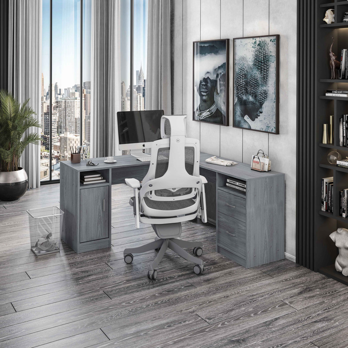 L-Shape Desk with Storage F5845