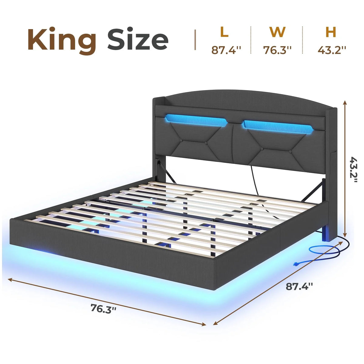 Floating Full Size Upholstered Platform Bed with Storage Headboard Q7292