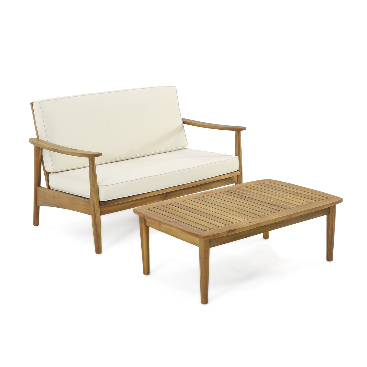 Acacia Wood Loveseat Set with Coffee Table P7349