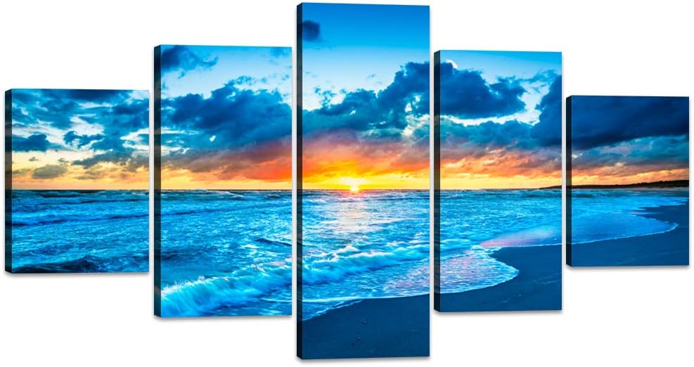 Blue Clear Ocean Seascape Canvas Wall Art with Frame 50''Wx24''H F794995