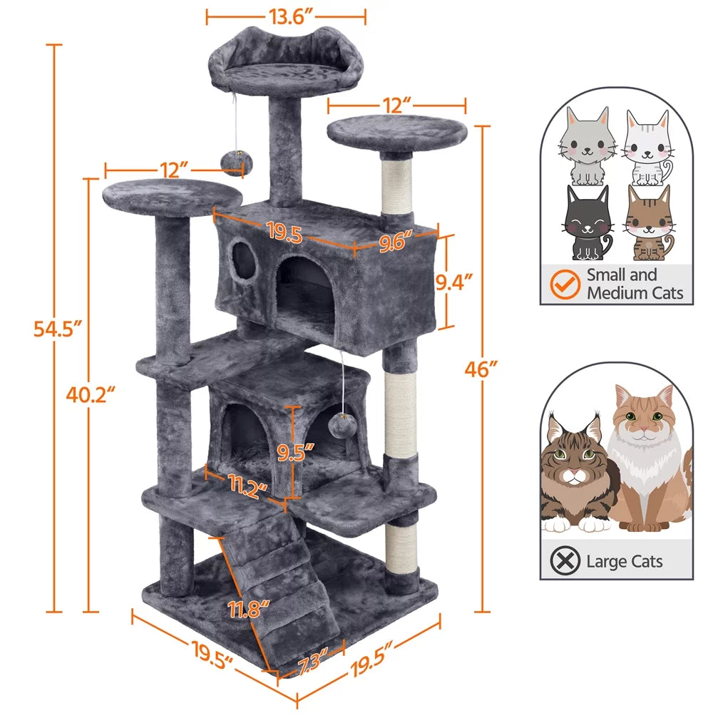 Dark Gray Cat Tree Condo with Scratching Post Tower P550
