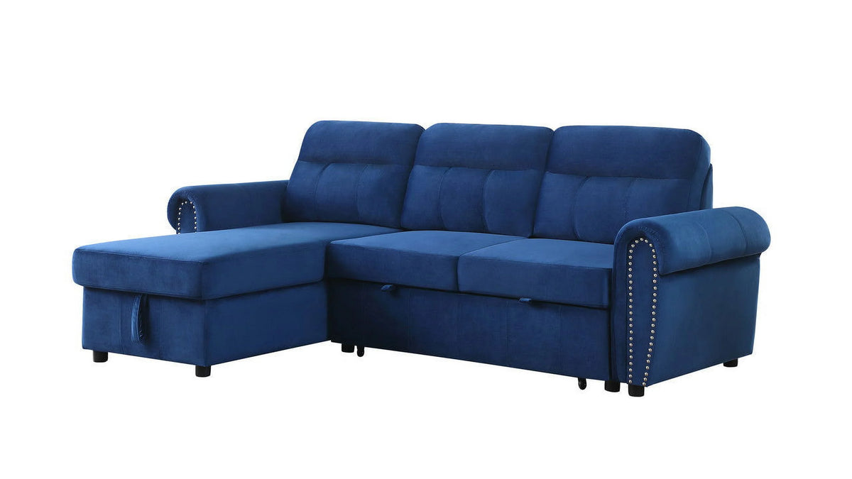 Blue Velvet Reversible Sleeper Sectional Sofa Chaise F999433