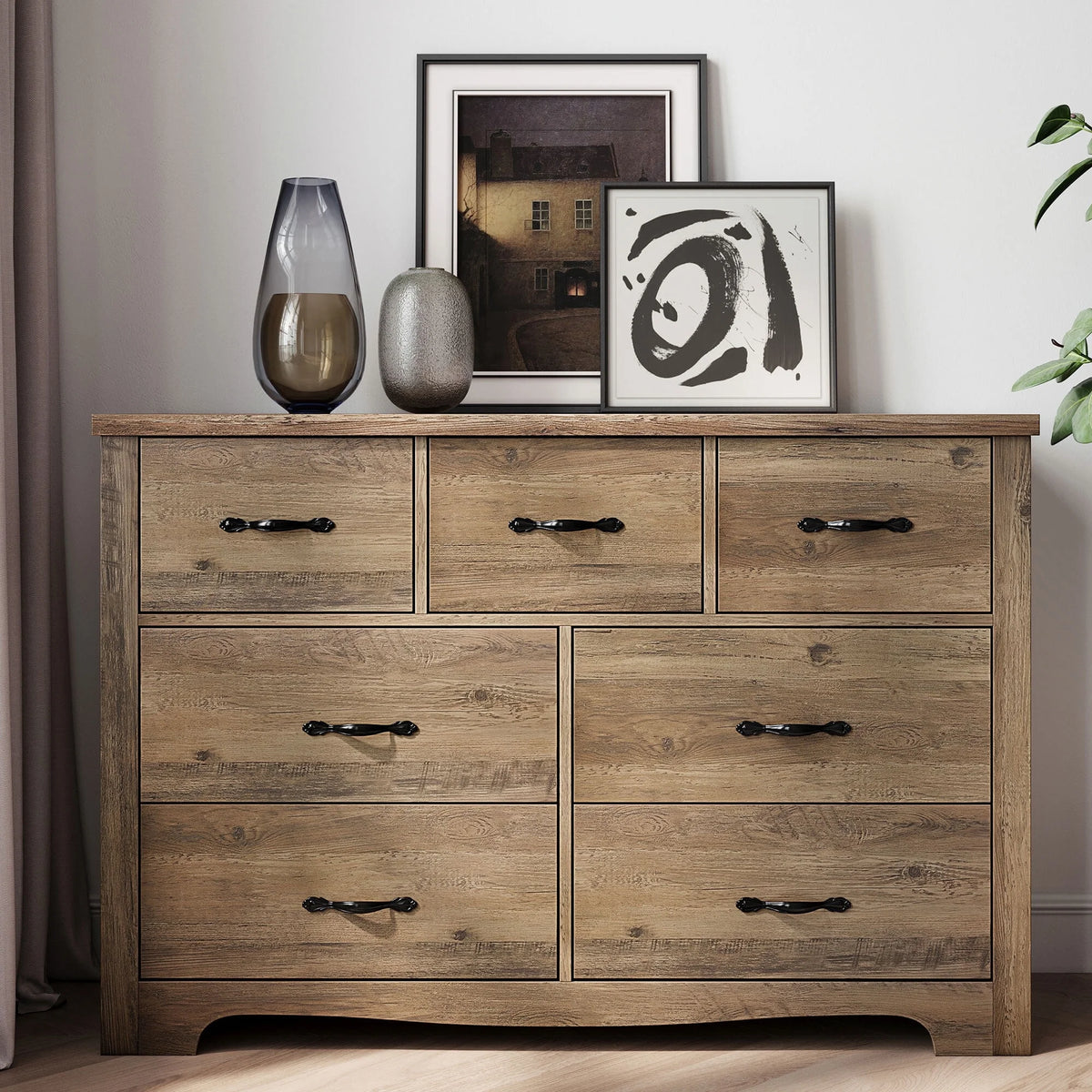 Black 6 Drawer Double Dresser A8084