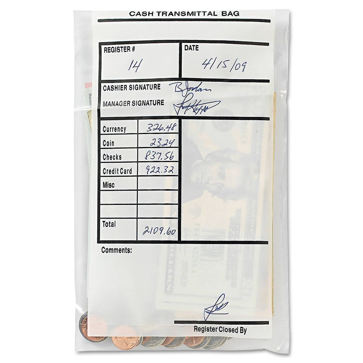 Self-Sealing Clear 6 x 9 Cash Transmittal Bags C928736