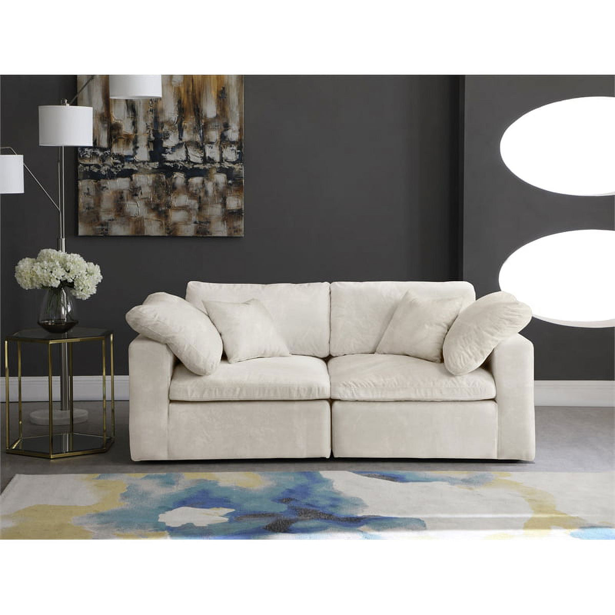 Cream Velvet Modular 2 Piece Loveseat I72949