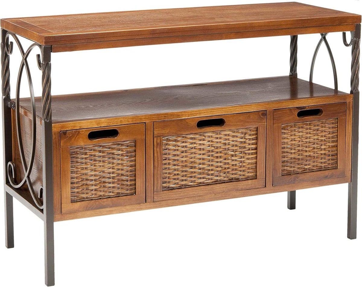 Antique Dark Walnut and Pewter 3-Drawer Console Table Z66240