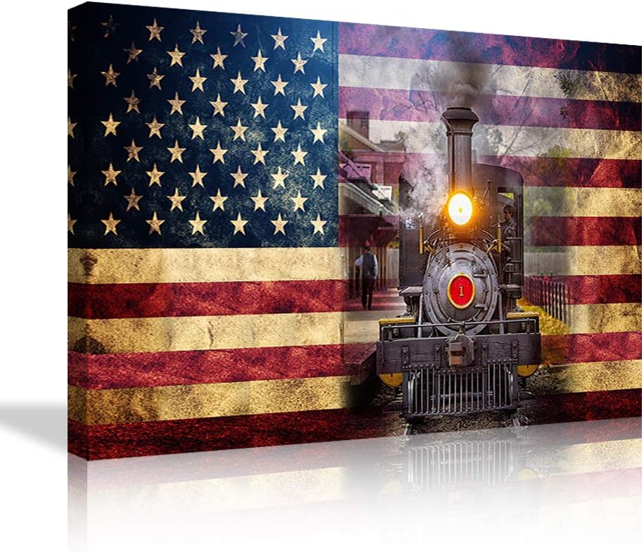 Large American Flag Framed Canvas Wall Art E30933