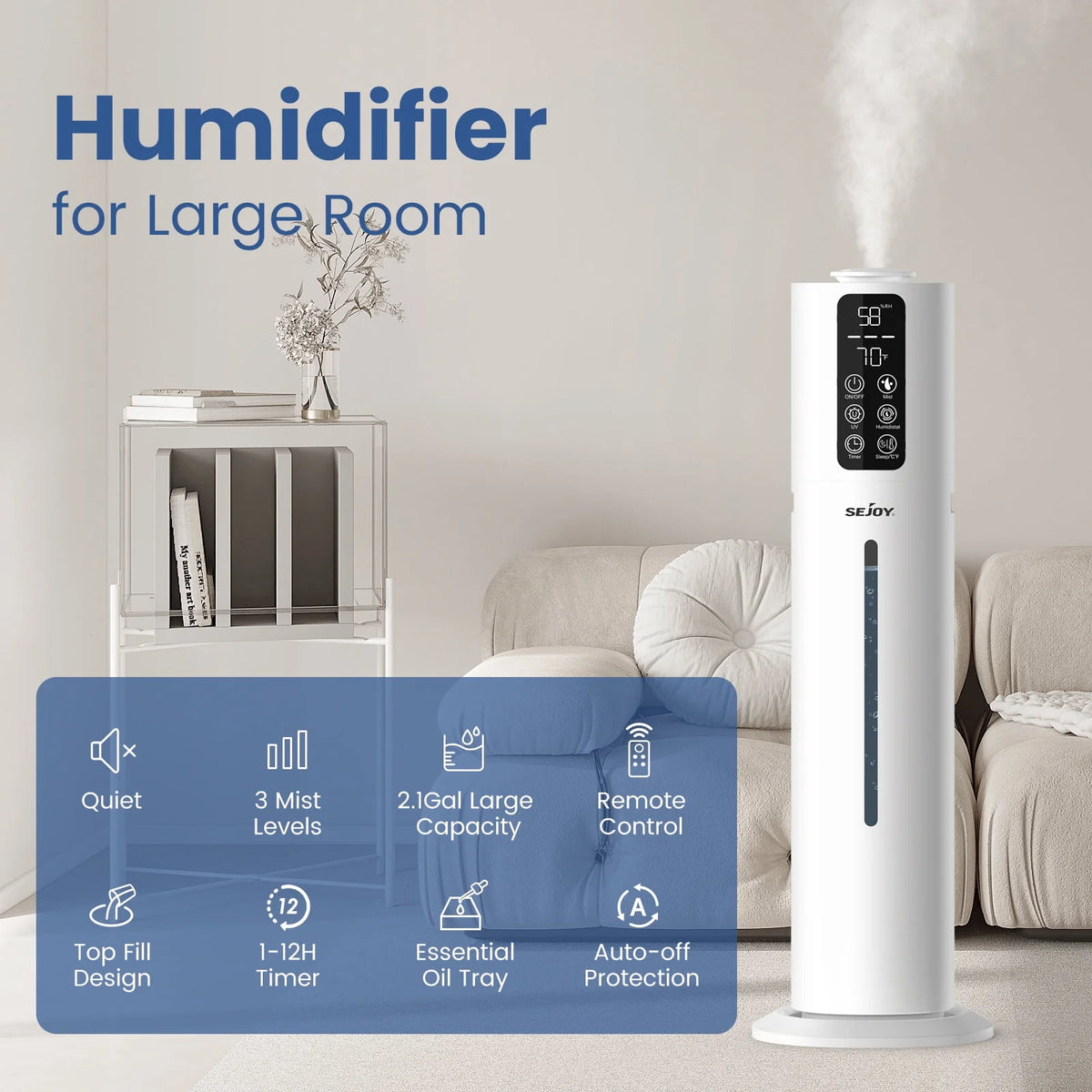 8L Top Fill Ultrasonic Floor Humidifier J62017